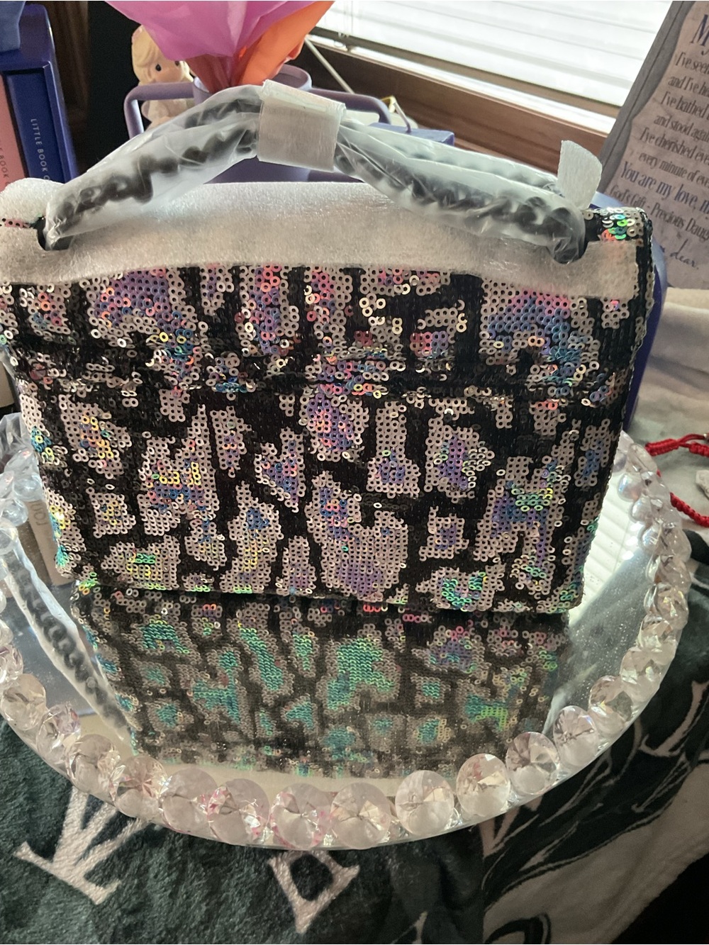 Kurt Geiger Iridescent Sequin Box Bag with Black Accents - Picture 3 of 7